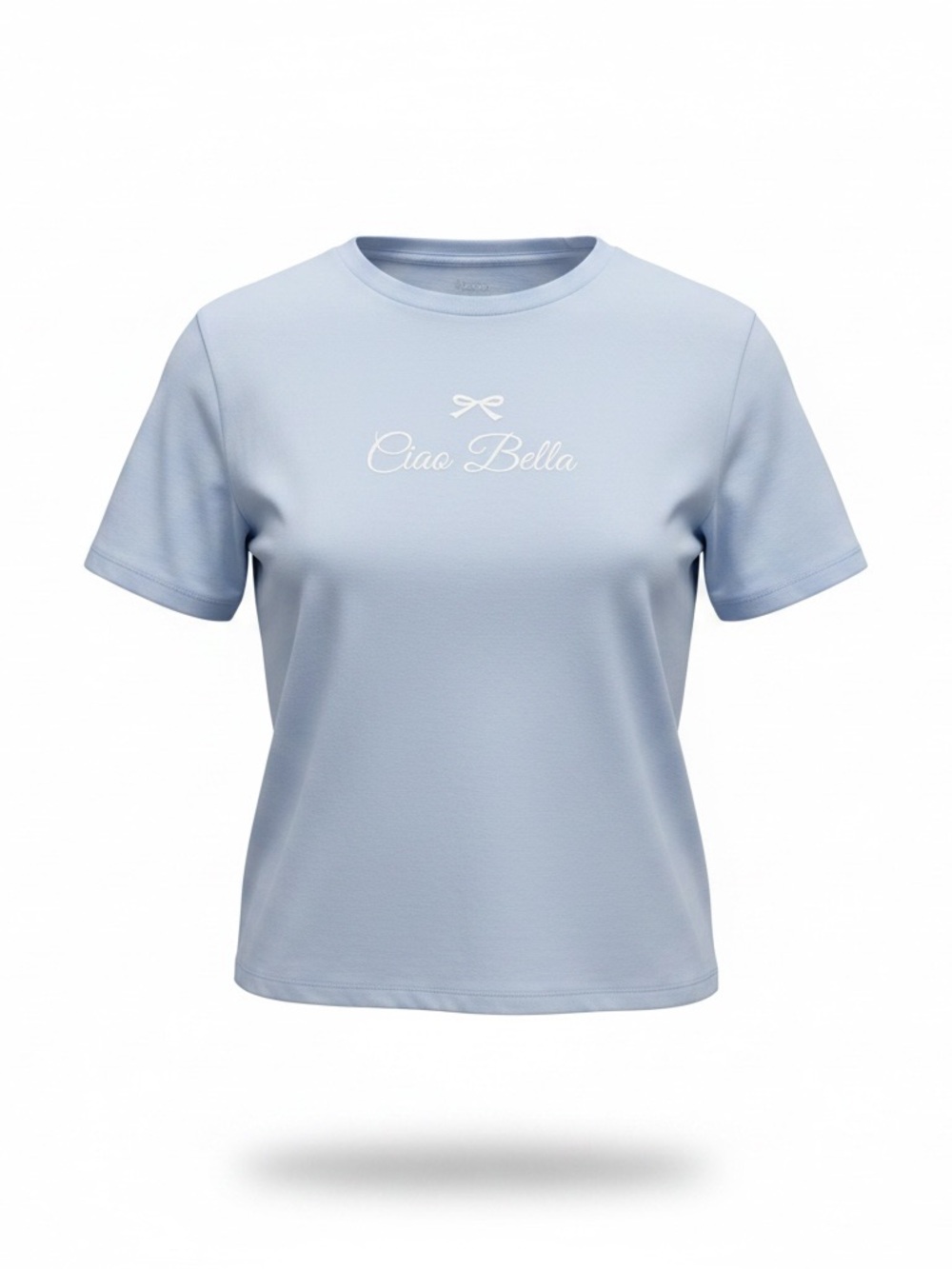 No Boundaries "Ciao Bella" Cotton Short Sleeve Tee - Light Blue